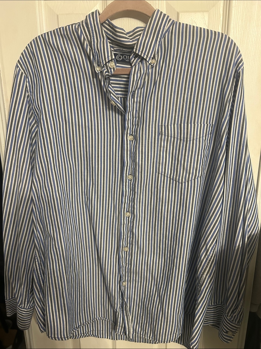 Vintage 90’s Chaps Blue and White Striped Button-Down Men's Shirt